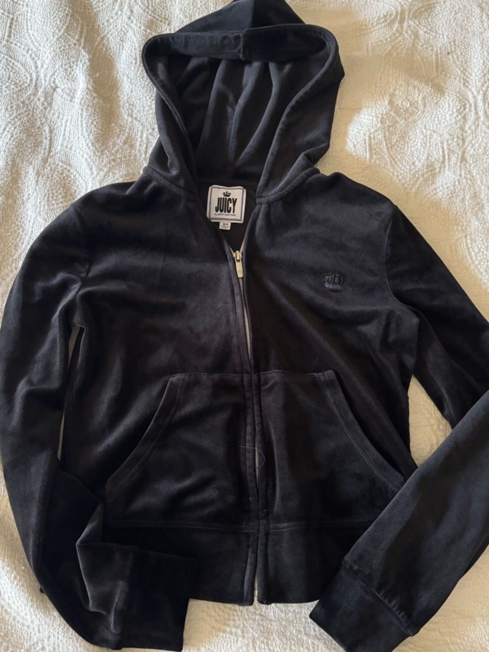 Juicy Couture Black Velour Hoodie with Silver Zip